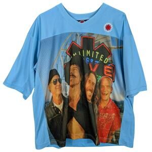 Red Hot Chili Peppers Jersey Mens Small Blue Shirt Short Sleeve Tour Band Merch
